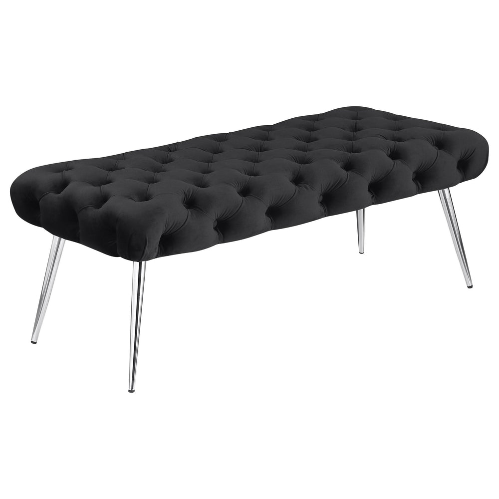 Coaster Furniture 910333 Ella Upholstered Tufted Bench Stainless Steel Legs Black