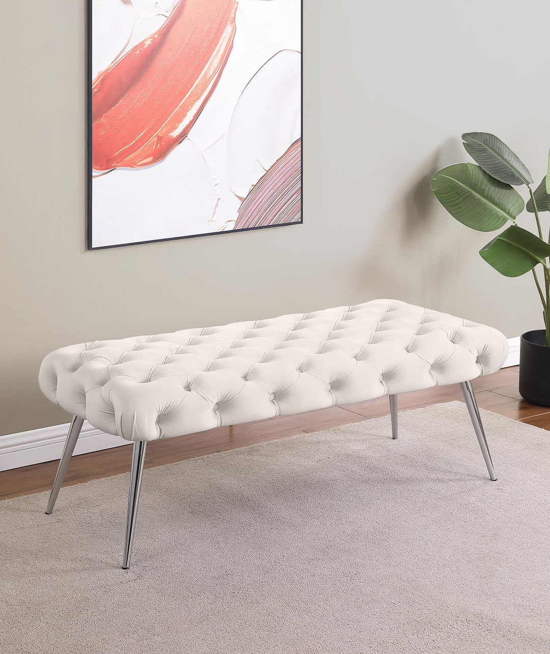 Coaster Furniture 910334 Ella Upholstered Tufted Bench Stainless Steel Legs Ivory