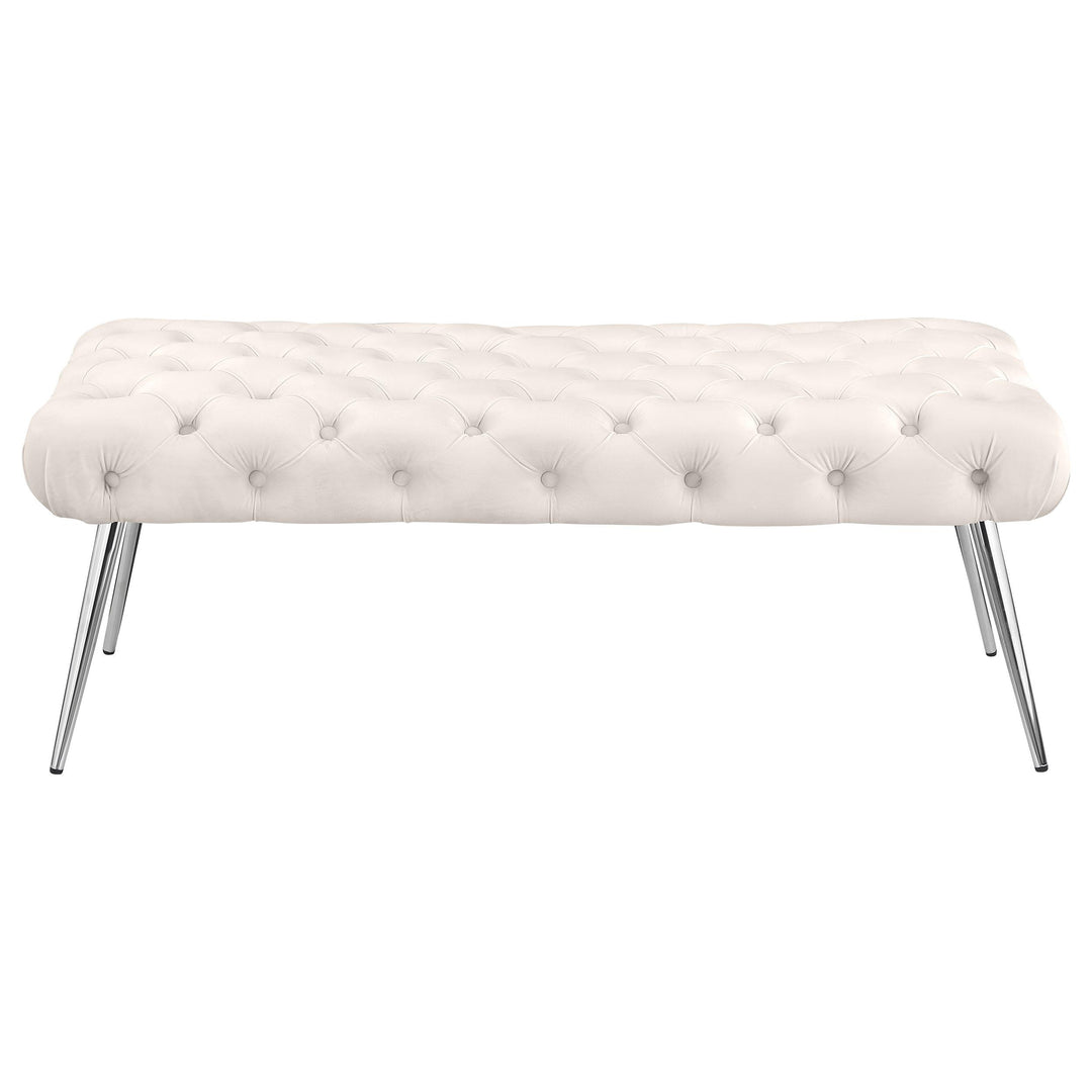 Coaster Furniture 910334 Ella Upholstered Tufted Bench Stainless Steel Legs Ivory