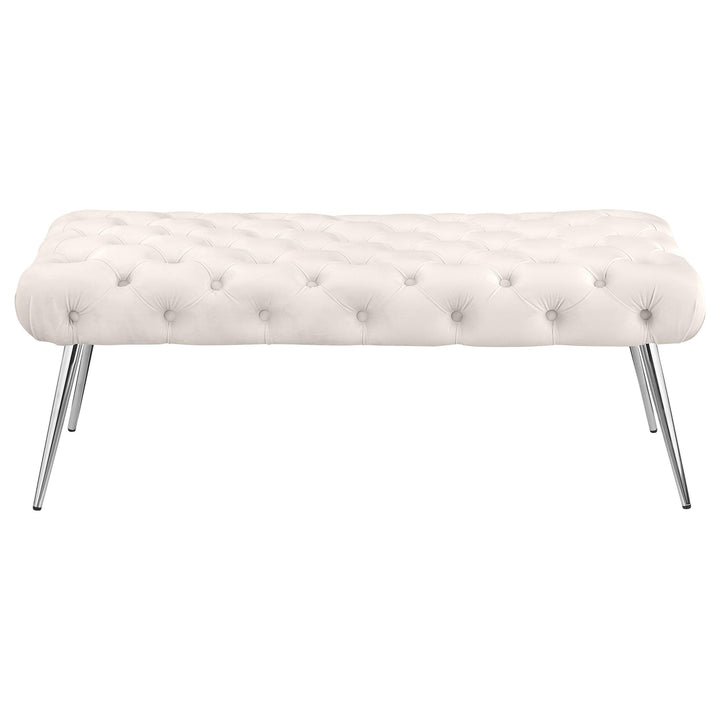 Coaster Furniture 910334 Ella Upholstered Tufted Bench Stainless Steel Legs Ivory