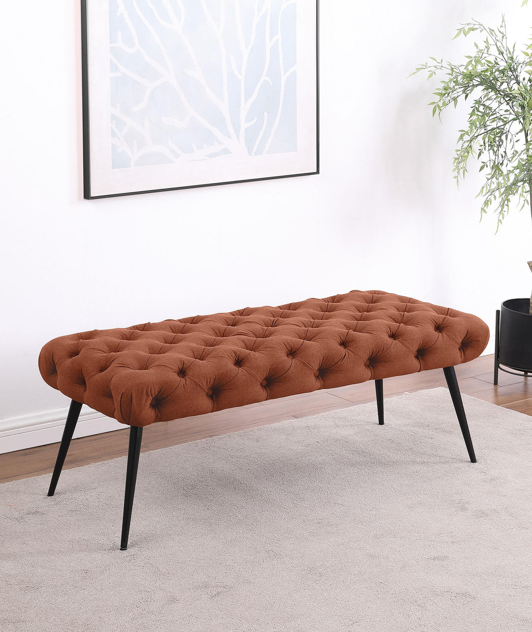 Coaster Furniture 910335 Ella Upholstered Tufted Bench Metal Legs Rust