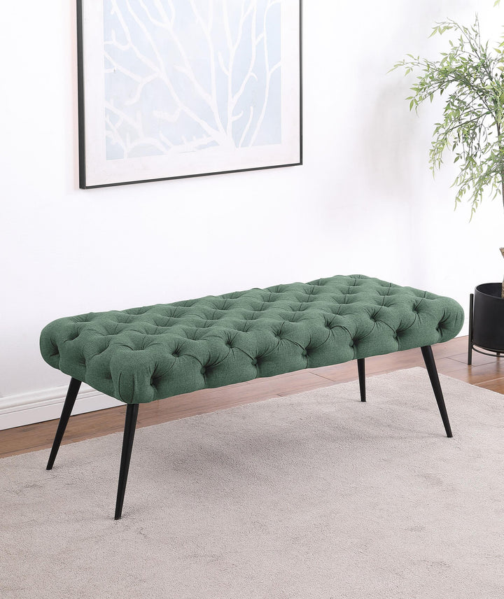 Coaster Furniture 910336 Ella Upholstered Tufted Bench Metal Legs Teal