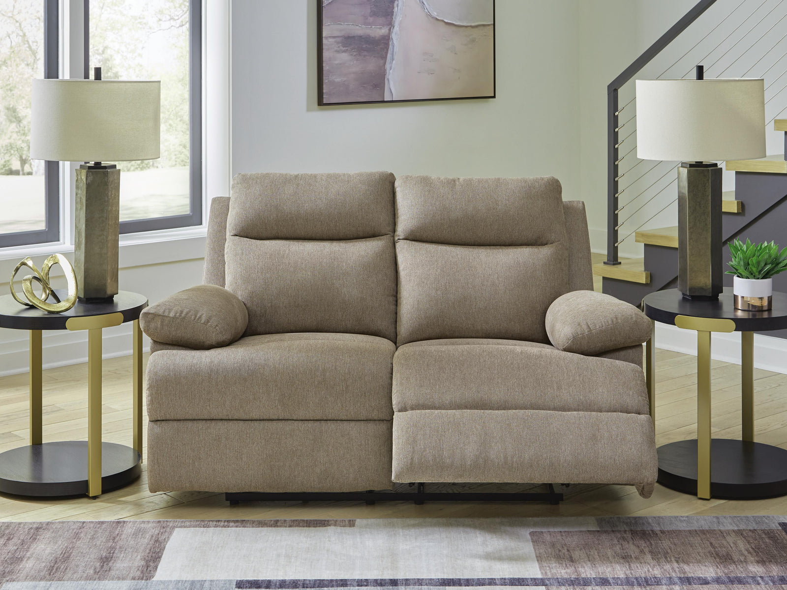 Side-Swipe Reclining Loveseat - Beige (2)