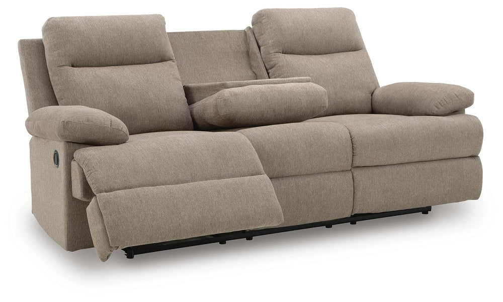 Side-Swipe Reclining Sofa with Drop Down Table - Beige (3)