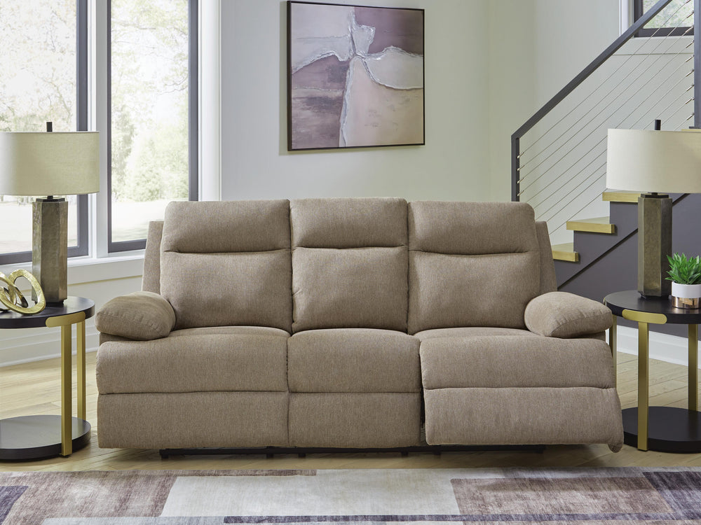 Side-Swipe Reclining Sofa with Drop Down Table - Beige (2)