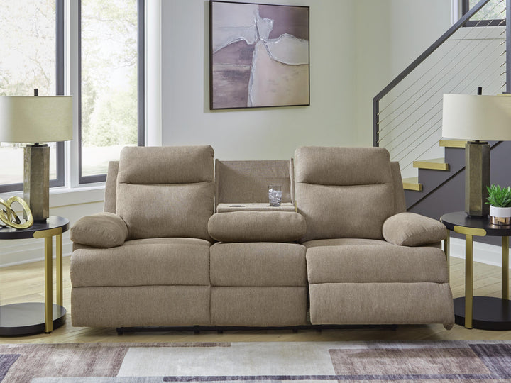 Side-Swipe Reclining Sofa with Drop Down Table - Beige (8)