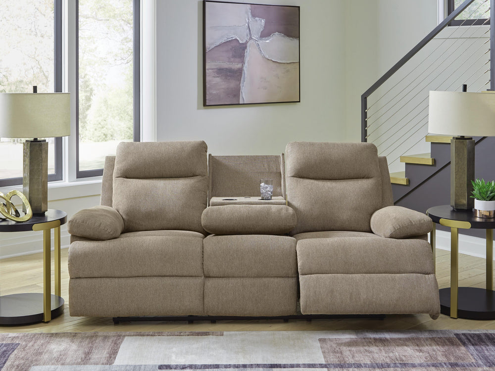 Side-Swipe Reclining Sofa with Drop Down Table - Beige (8)