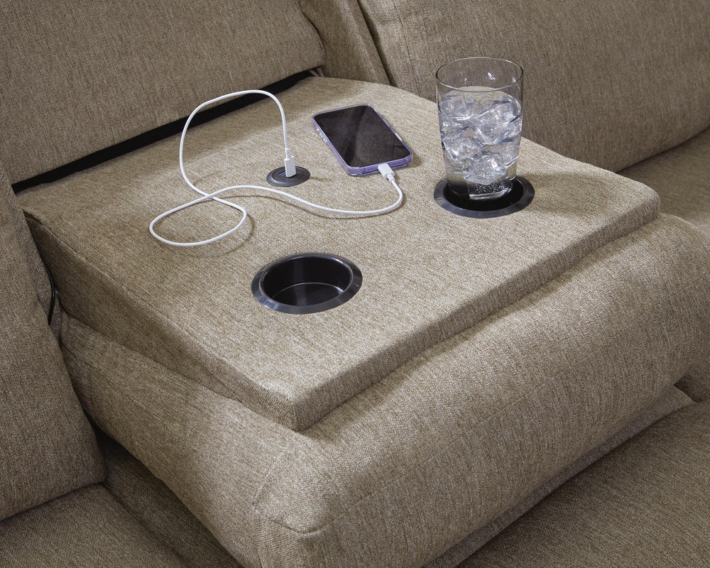 Side-Swipe Reclining Sofa with Drop Down Table - Beige (9)