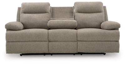 Side-Swipe Reclining Sofa with Drop Down Table