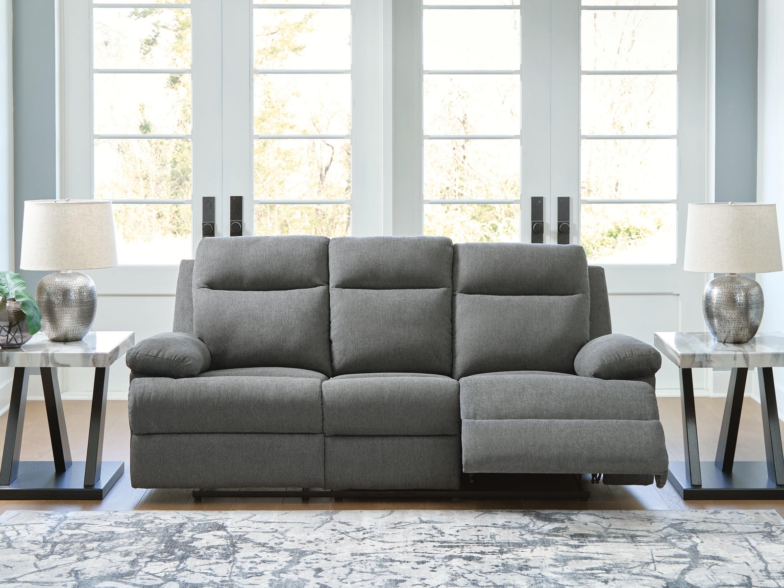Side-Swipe Reclining Sofa with Drop Down Table - Dark Gray (2)