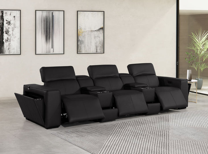 DivanItalia 1224 5-Piece Modular Power Reclining Sofa in Top Grain Italian Leather with 3 Power Recliners &amp; Power Headrests - Black