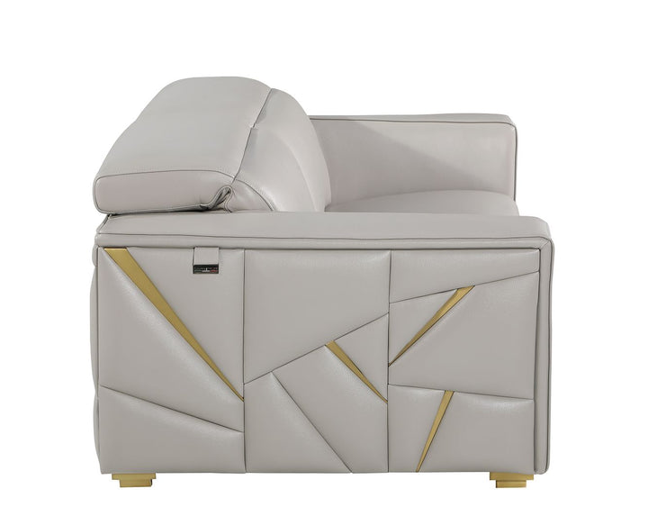 DivanItalia 1120 Loveseat with Adjustable Headrest in Top-Grain Italian Leather - Light Gray