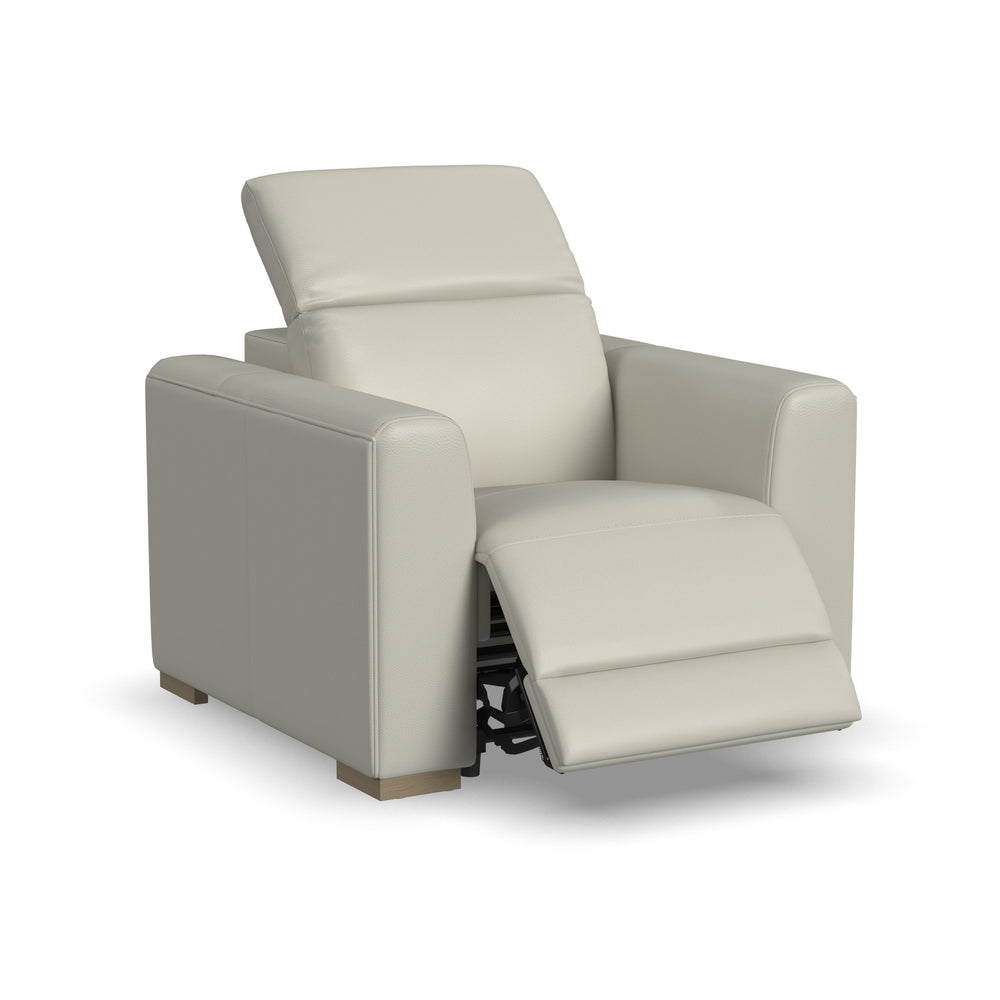 Aurora Leather Power Recliner with Power Headrest in Coconut Milk