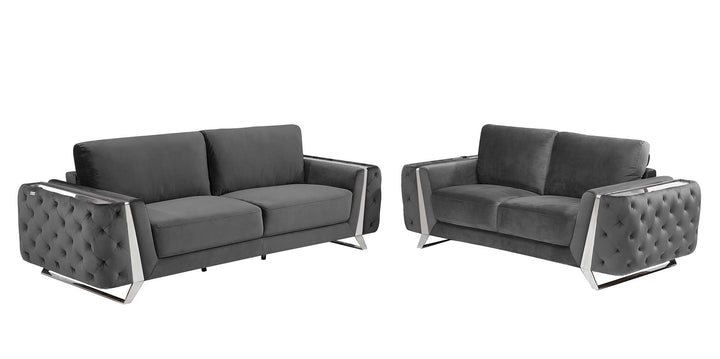 DivanItalia 1051 2-Piece Sofa Set in Velvet Fabric - Dark Gray