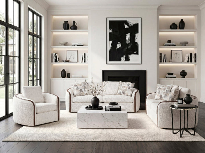 Loom Mid-Century Modern Chenille Sofa, Loveseat and Swivel Chair
