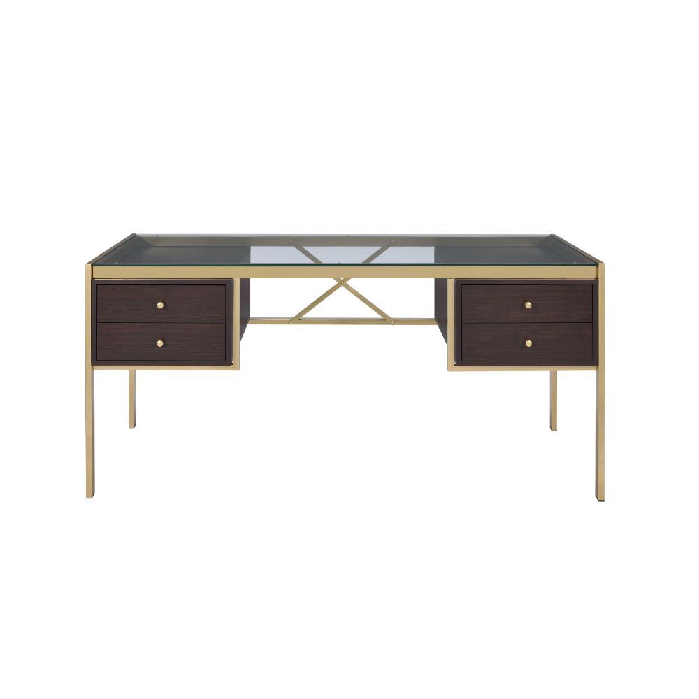 ACME Furniture Yumia Writing Desk Gold & Walnut