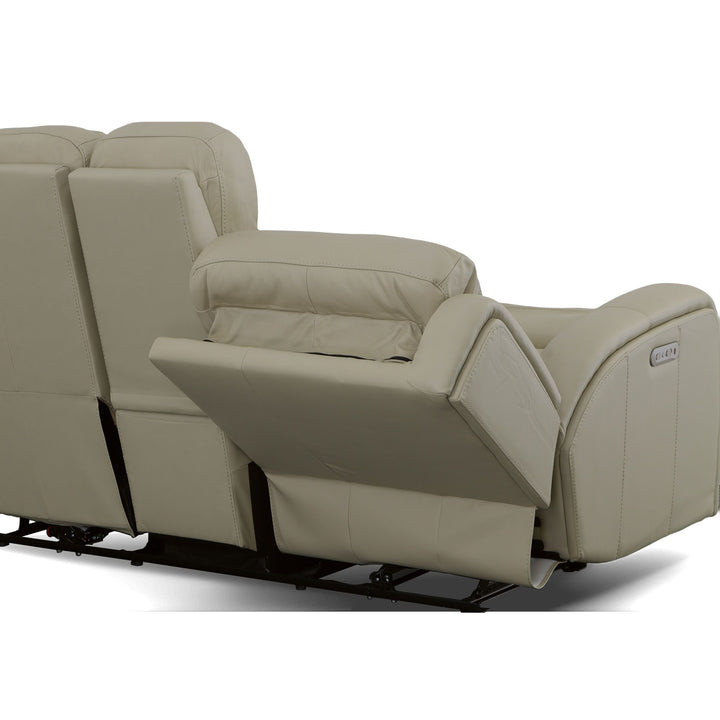 Grant Leather Power Reclining Loveseat with Console &amp; Power Headrests in Ivory
