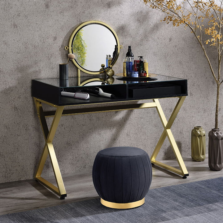 Coleen - Vanity Desk With Mirror & Jewelry Tray - Black & Gold