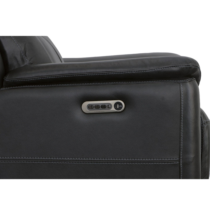 Crew Leather Power Recliner with Power Headrest &amp; Lumbar in Raven