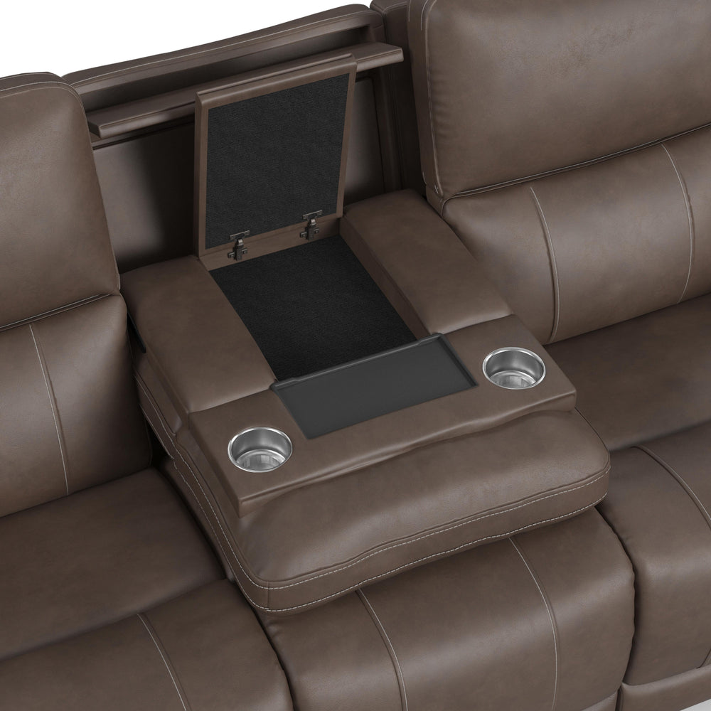 Carter Fabric Power Reclining Sofa with Console & Power Headrests & Lumbar in Cappuccino