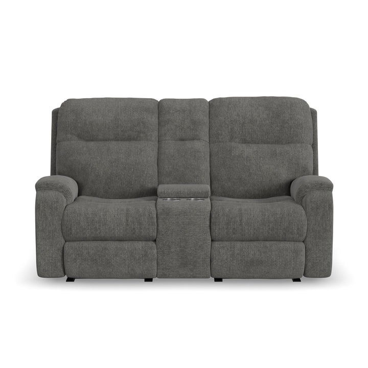 Penn Power Reclining Loveseat With Console &amp; Power Headrests &amp; Lumbar Dark Gray