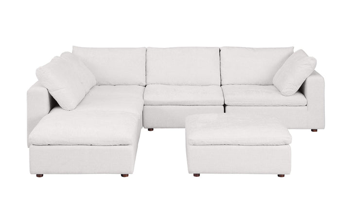 DivanItalia 1100 6-Piece Left Arm Facing 3-Seat Sectional – Top-Grain Italian Leather - Pearl