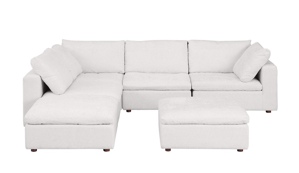 DivanItalia 1100 6-Piece Left Arm Facing 3-Seat Sectional – Top-Grain Italian Leather - Pearl