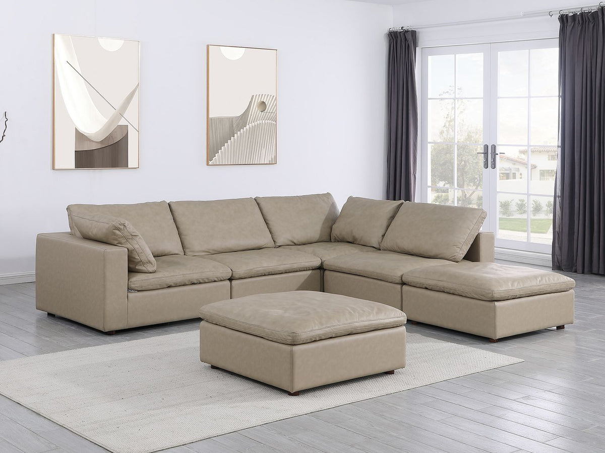 DivanItalia 1100 6-Piece Right Arm Facing 3-Seat Sectional – Top-Grain Italian Leather - Beige