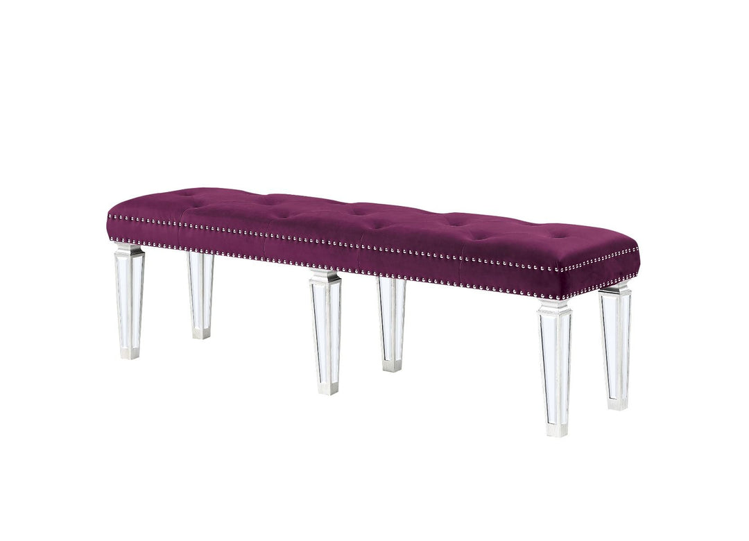 ACME Furniture Varian Bench Burgundy Velvet & Mirrored