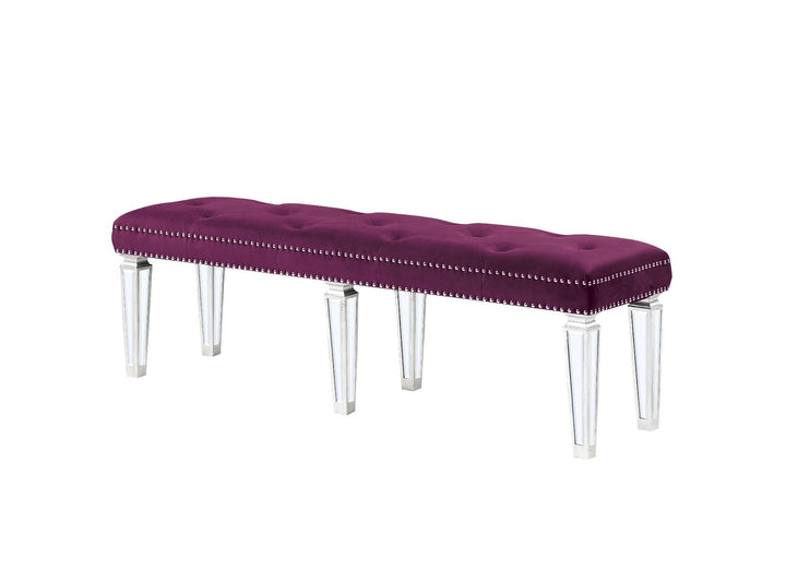 ACME Furniture Varian Bench Burgundy Velvet & Mirrored