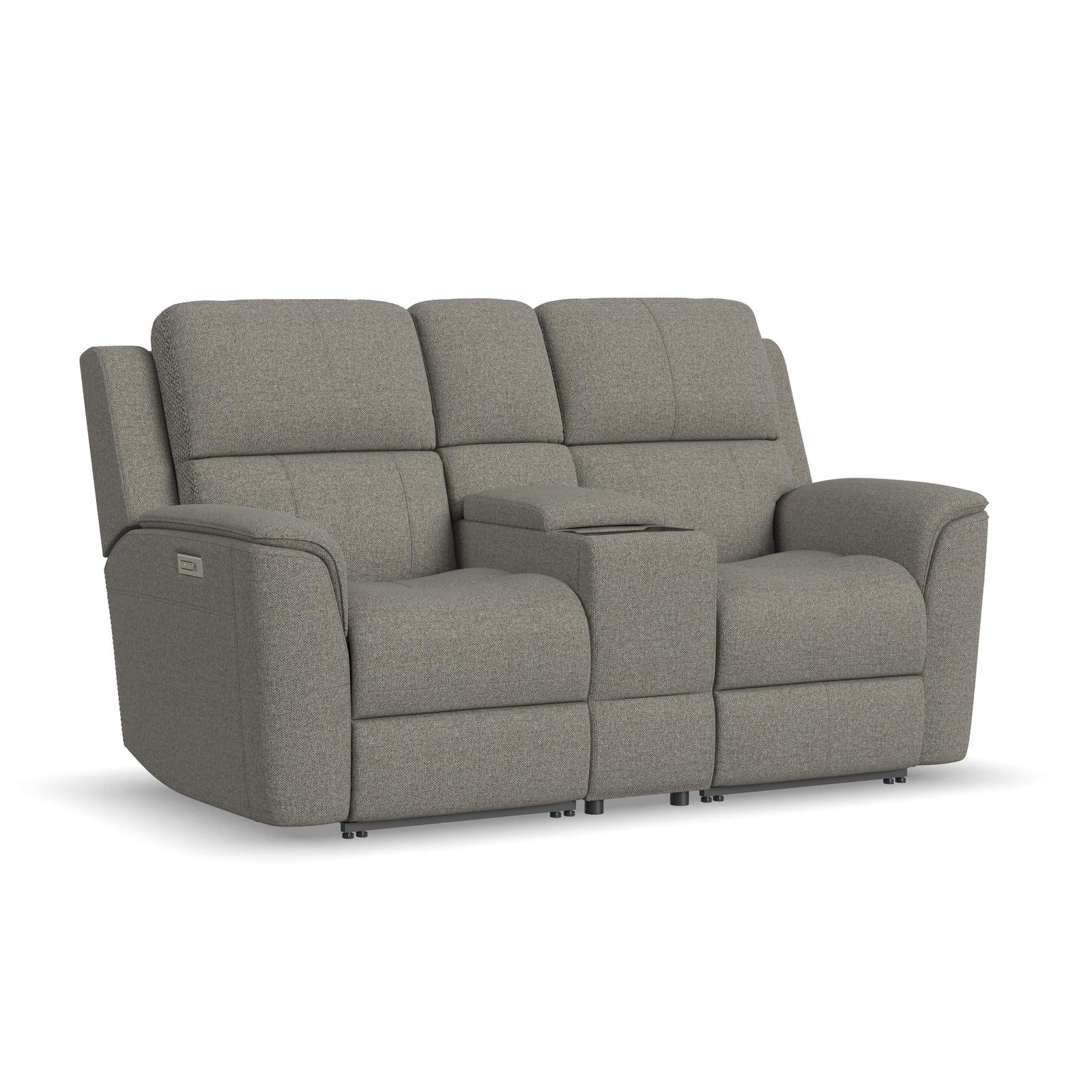 Flexsteel Henry Fog Gray Fabric Power Reclining Loveseat with Console, Power Headrests & Lumbar