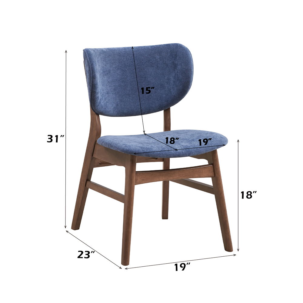 Bevis - Side Chair Set of 2) - Blue Fabric & Walnut