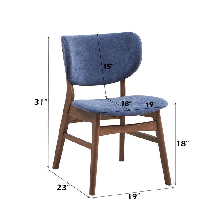 Bevis - Side Chair Set of 2) - Blue Fabric & Walnut
