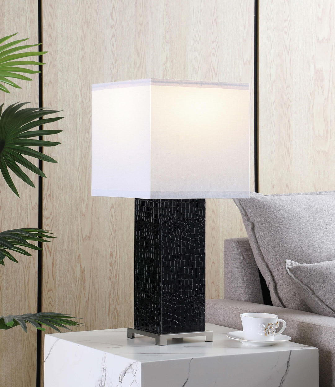 Coaster Furniture 920204 Bridle 25-inch Square Shade Faux Crocodile Table Lamp Black