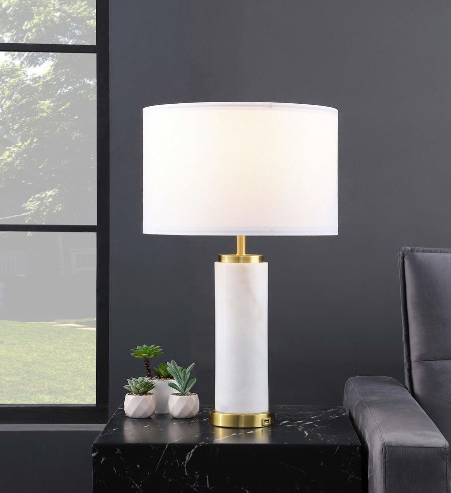 Coaster Furniture 920208 Lucius 25-inch Drum Shade Marble Body Table Lamp White
