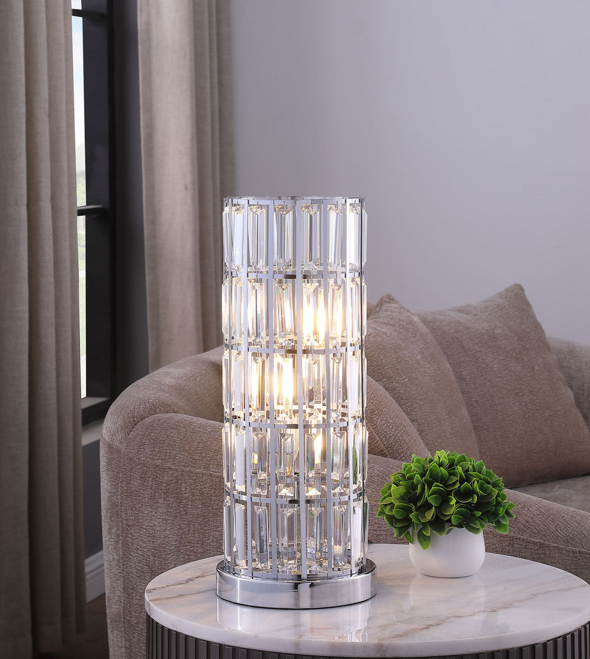 Wanda - Crystal Shade Bedside Table Lamp - Silver