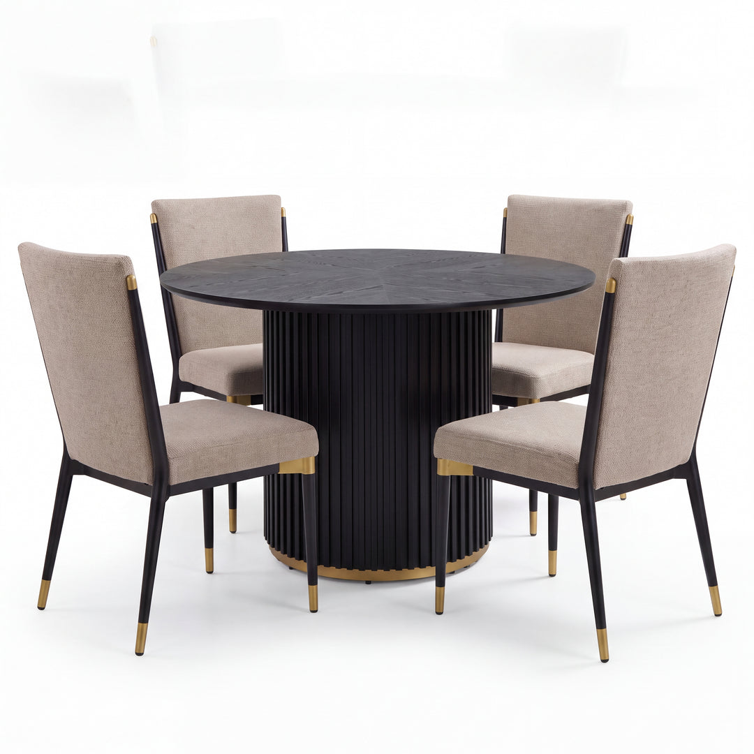 5-Piece Round Dining Set – Black &amp; Gold