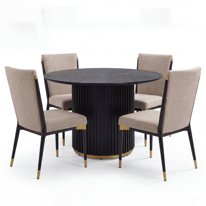 5-Piece Round Dining Set – Black &amp; Gold