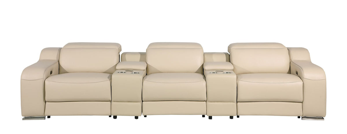 DivanItalia 1116 5-Piece Modular Power Reclining Sofa in Top Grain Italian Leather with 3 Power Recliners & Power Headrests - Beige