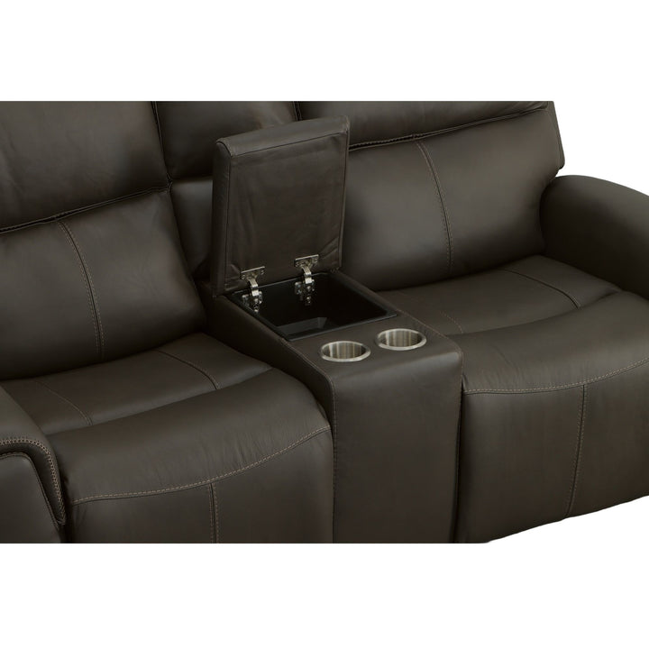 Jarvis Leather Power Reclining Loveseat with Console &amp; Power Headrests in Mica
