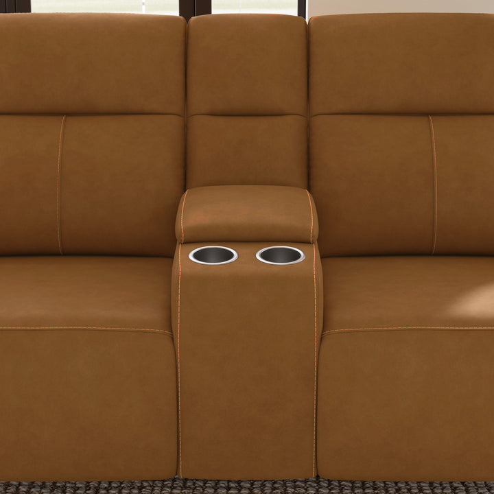 Walter Power Reclining Loveseat With Console &amp; Power Headrests Honey