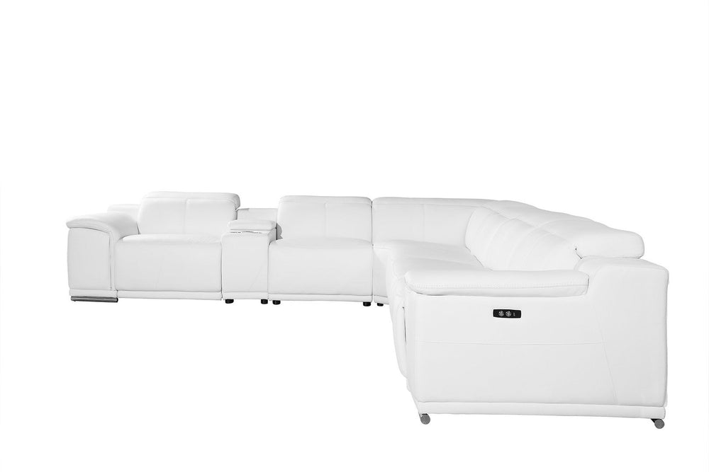 DivanItalia 9762 8-Piece L Shaped Top Grain Italian Leather Sectional Sofa with 4 Power Recliners - White