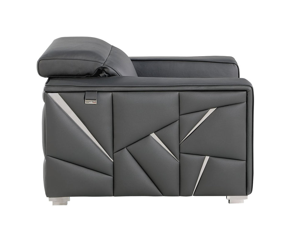 DivanItalia 1120 Chair with Adjustable Headrest in Top-Grain Italian Leather - Dark Gray