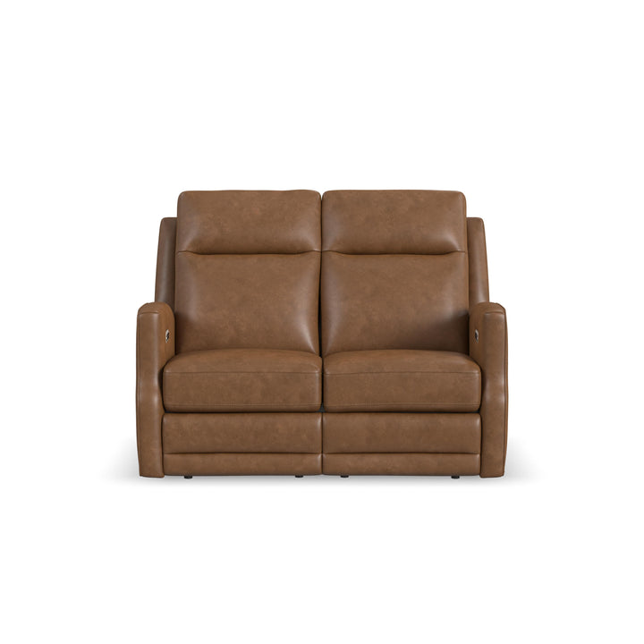 Maxwell Leather Power Reclining Loveseat with Power Headrests and Lumbar in Cedar