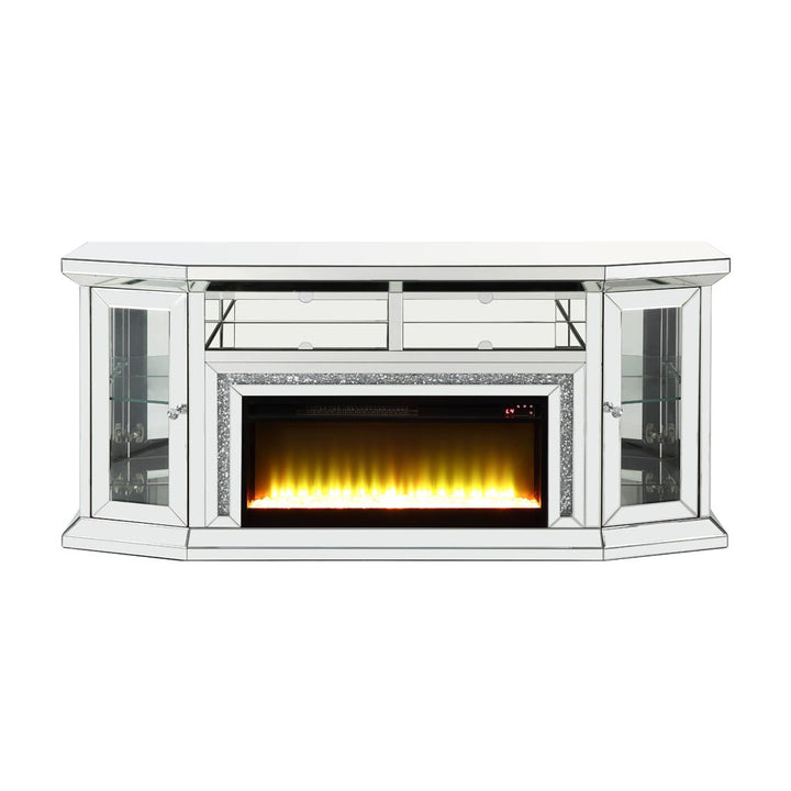 Noralie - 32" TV Stand With Fireplace & LED - Mirrored & Faux Diamonds