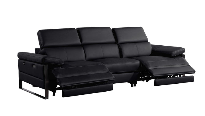DivanItalia 1246 Modular Power Dual Reclining Sofa with Power Reclining Headrests – Top Grain Italian Leather - Black