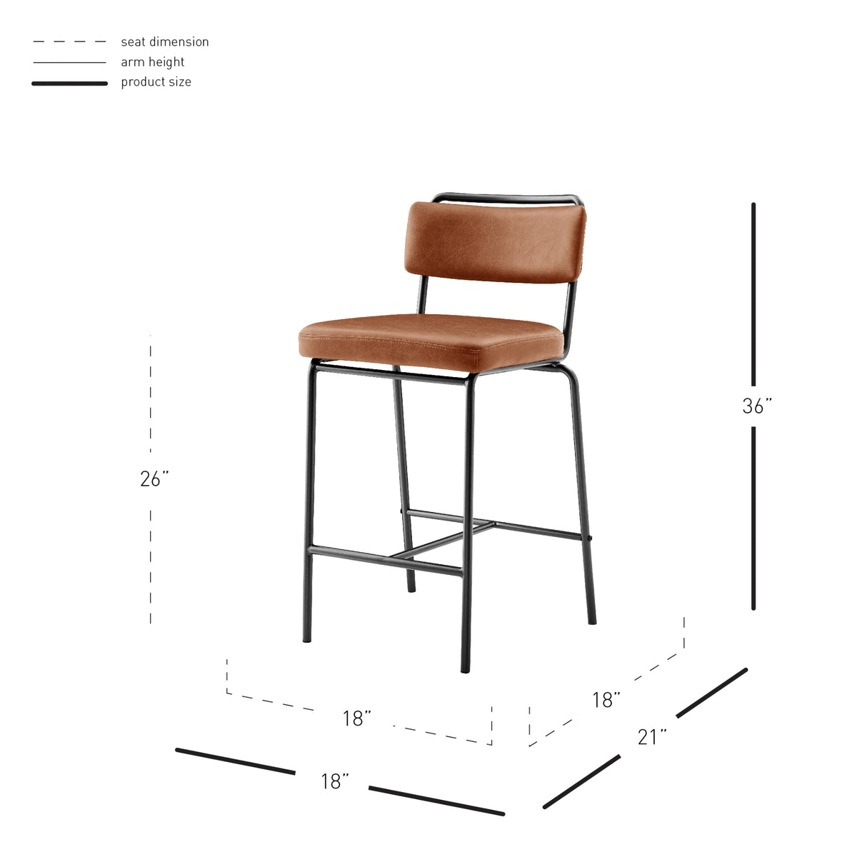 Zander Faux Leather Counter Stool - Toasted Caramel - view 2