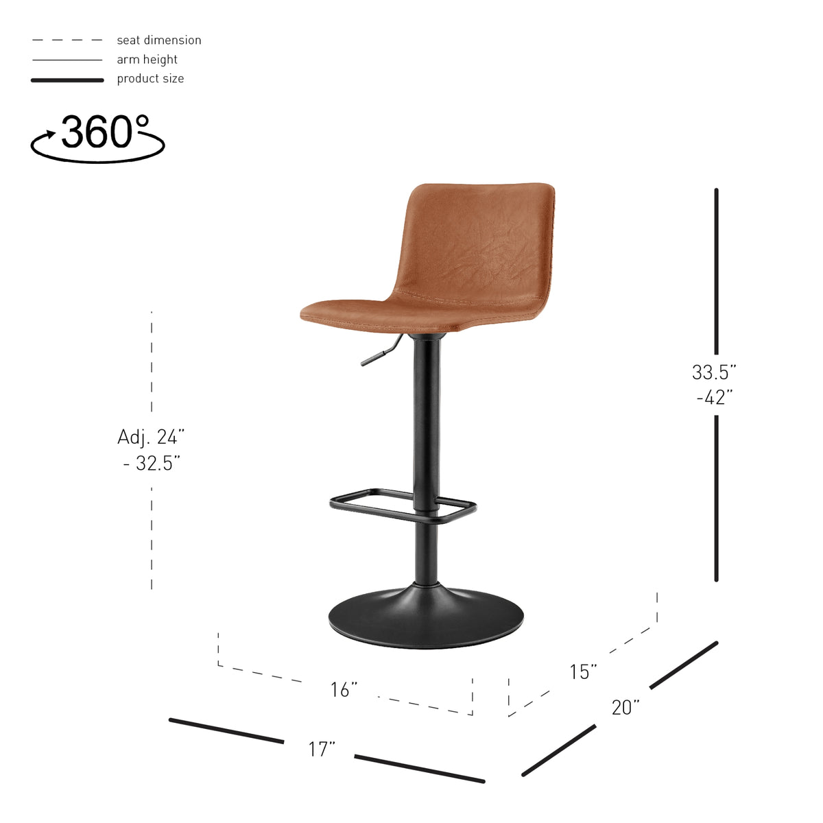 Bruce Faux Leather Gaslift Swivel Bar Stool - Toasted Caramel - view 2