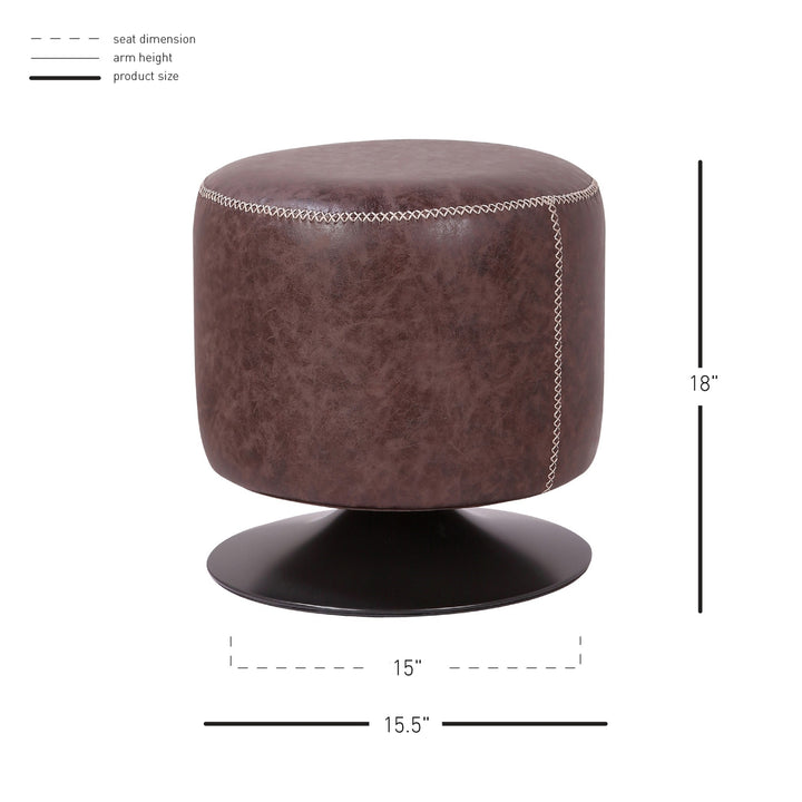 Gaia Faux Leather Round Swivel Ottoman - Vintage Coffee Brown