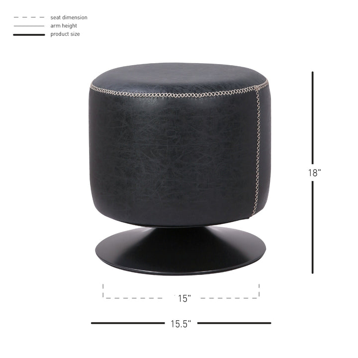 Gaia Faux Leather Round Swivel Ottoman - Vintage Black